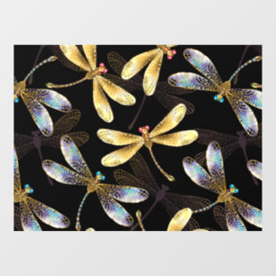 Autocollant Pour Fenêtre Motif sans couture avec libellules d'or