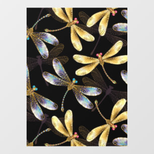 Autocollant Pour Fenêtre Motif sans couture avec libellules d'or