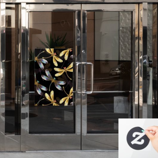 Autocollant Pour Fenêtre Motif sans couture avec libellules d'or (Porte de bureau)