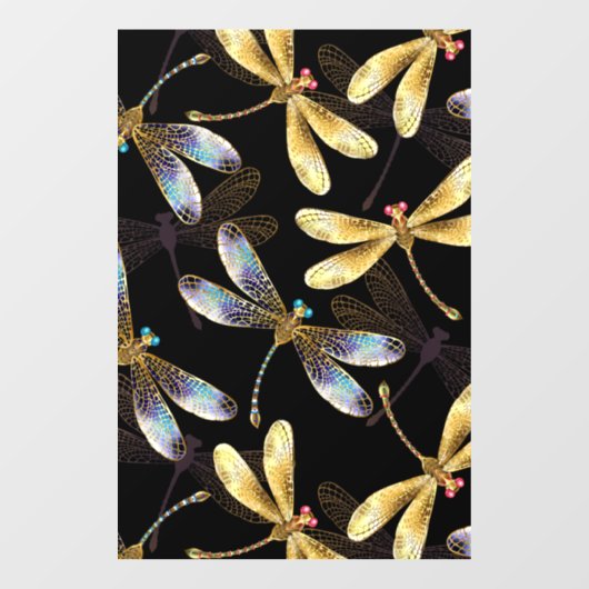 Autocollant Pour Fenêtre Motif sans couture avec libellules d'or (Feuille)