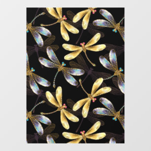 Autocollant Pour Fenêtre Motif sans couture avec libellules dorées