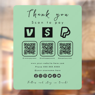 Autocollant Pour Fenêtre Multi QR Code Paypal Venmo Cash App Mint Green