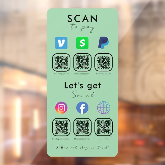 Autocollant Pour Fenêtre Multi QR Code Social Media Scan Pour Payer Mint Gr (Feuille 2)