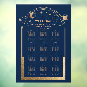 Autocollant Pour Fenêtre Mysic Blue Gold Sun Moon Stars Mariage