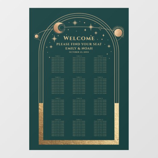 Autocollant Pour Fenêtre Mystic Green Gold Sun Moon Stars Mariage (Feuille)