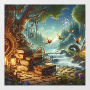 Autocollant Pour Fenêtre Nature magique et vieux livres Clouer la fenêtre