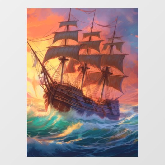 Autocollant Pour Fenêtre Navire À Voile Sur Une Mer Tempérée (Feuille)