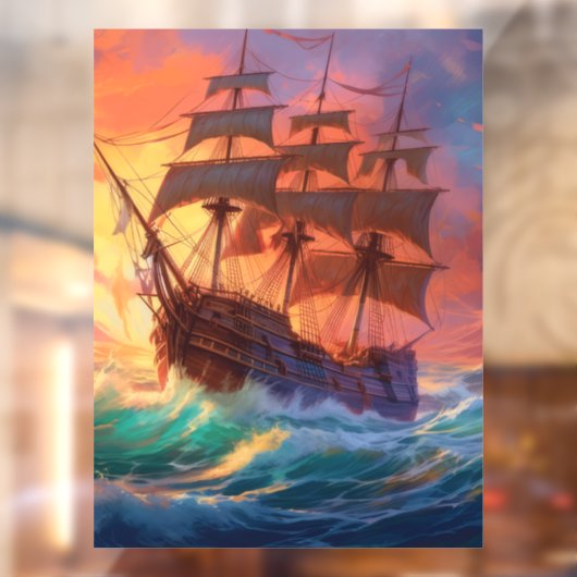 Autocollant Pour Fenêtre Navire À Voile Sur Une Mer Tempérée (Feuille 2)