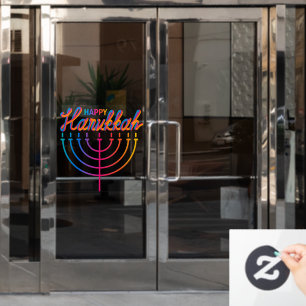 Autocollant Pour Fenêtre Neon Happy Hanoukka Menorah
