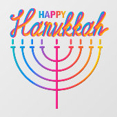 Autocollant Pour Fenêtre Neon Happy Hanoukka Menorah (Feuille)