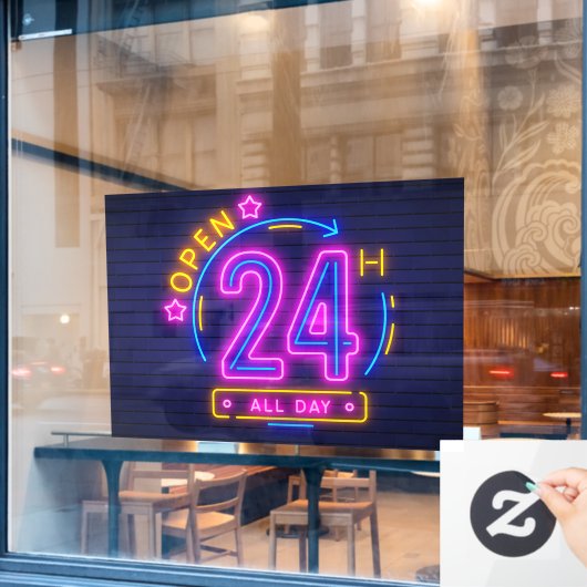 Autocollant Pour Fenêtre Neon Stores ouvert 24 heures Cling de fenêtre (Fenêtre de café)