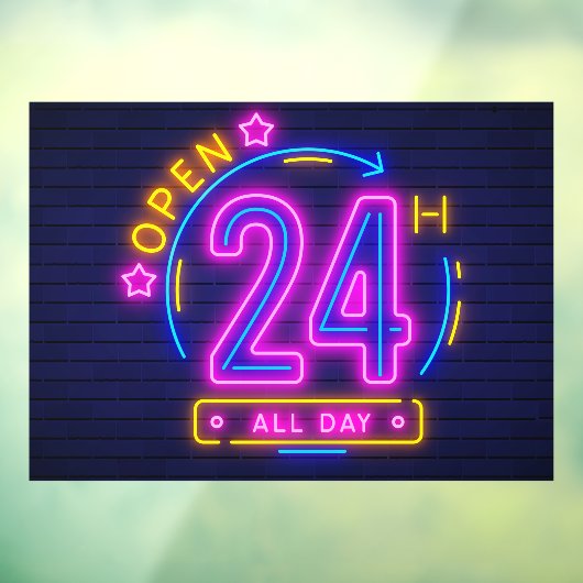 Autocollant Pour Fenêtre Neon Stores ouvert 24 heures Cling de fenêtre (Feuille 3)
