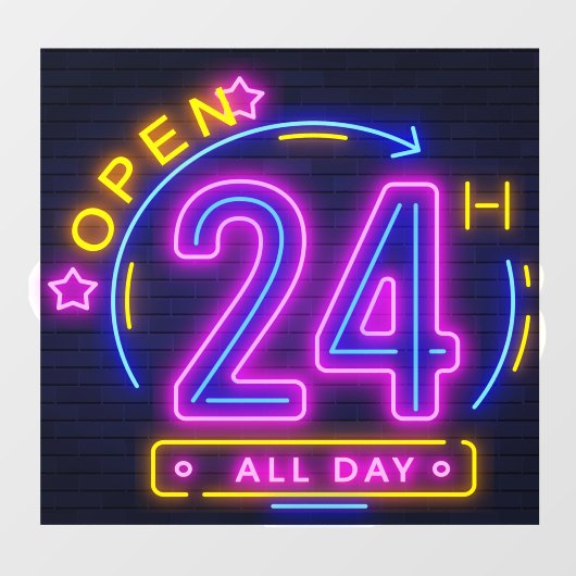 Autocollant Pour Fenêtre Neon Stores ouvert 24 heures Cling de fenêtre (Feuille)