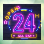 Autocollant Pour Fenêtre Neon Stores ouvert 24 heures Cling de fenêtre (Feuille 3)