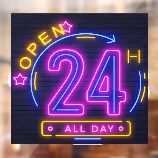 Autocollant Pour Fenêtre Neon Stores ouvert 24 heures Cling de fenêtre (Feuille 2)