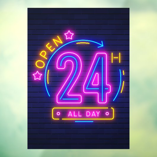 Autocollant Pour Fenêtre Neon Stores ouvert 24 heures Cling de fenêtre (Feuille 3)