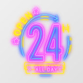 Autocollant Pour Fenêtre Neon Stores ouvert 24h/24 (Feuille)