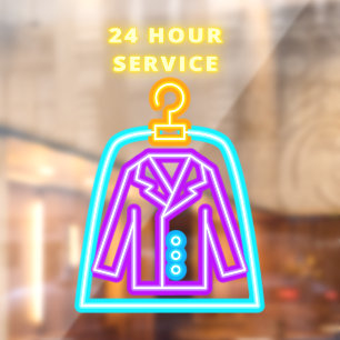Autocollant Pour Fenêtre Nettoyage à sec Faux Néon Service 24 Heures Façade