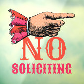 Autocollant Pour Fenêtre No Soliciting Pointing Hand Fun Window Cling (Feuille 3)