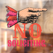 Autocollant Pour Fenêtre No Soliciting Pointing Hand Fun Window Cling (Feuille 2)
