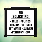 Autocollant Pour Fenêtre NO SOLICITING Window Cling (Feuille 3)