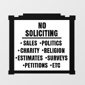 Autocollant Pour Fenêtre NO SOLICITING Window Cling (Feuille)