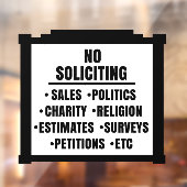 Autocollant Pour Fenêtre NO SOLICITING Window Cling (Feuille 2)