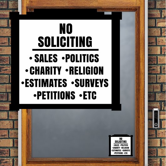 Autocollant Pour Fenêtre NO SOLICITING Window Cling