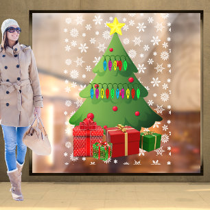 Autocollant Pour Fenêtre Noël Arbre à Neige Présente Accueil Magasin Vinyl