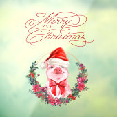 Autocollant Pour Fenêtre Noël Cochon mignon Fun Blanc Rouge Joyeux Noël (Feuille 3)