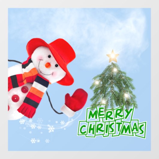 Autocollant Pour Fenêtre Noël Drôle souriant Snowman Clouer la fenêtre (Feuille)