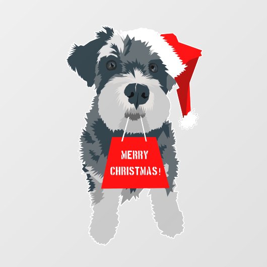 Autocollant Pour Fenêtre Noël mignonne minuscule Schnauzer Chien Santa Hat (Feuille)