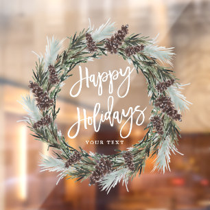 Autocollant Pour Fenêtre Noël Pinecone Wreath Joyeuses Fêtes