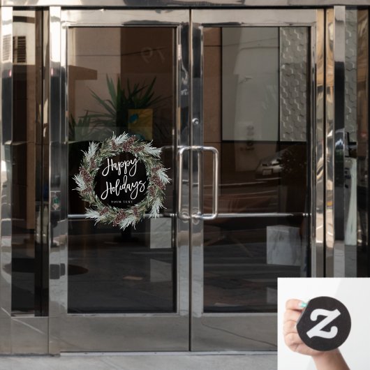 Autocollant Pour Fenêtre Noël Pinecone Wreath Joyeuses Fêtes (Porte de bureau)