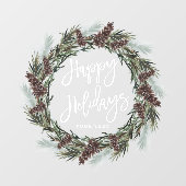 Autocollant Pour Fenêtre Noël Pinecone Wreath Joyeuses Fêtes (Feuille)