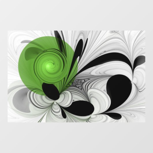 Autocollant Pour Fenêtre Noir Abstrait et blanc avec art fractal vert (Feuille)