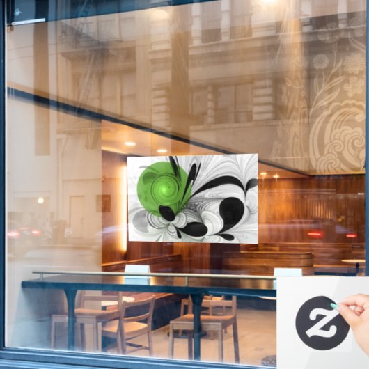 Autocollant Pour Fenêtre Noir Abstrait et blanc avec art fractal vert (Fenêtre de café)