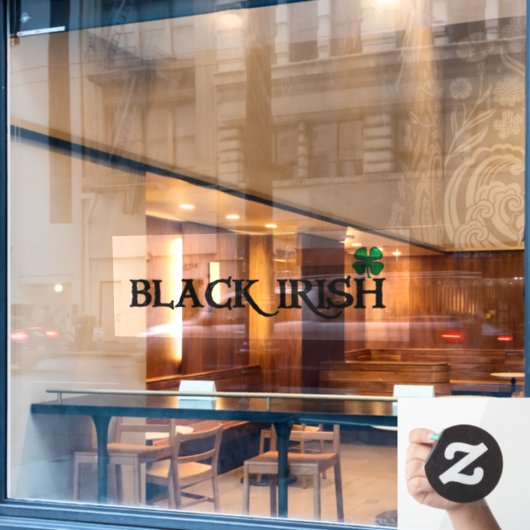 Autocollant Pour Fenêtre Noir irlandais avec trèfle serrure avant (Fenêtre de café)