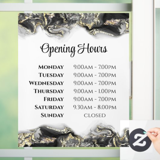 Autocollant Pour Fenêtre Noir marbré design heures d'ouverture clin de fenê (Maison)