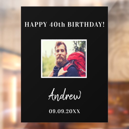 Autocollant Pour Fenêtre Nom de photo noir pour fête d'anniversaire homme (Feuille 2)