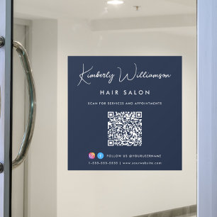 Autocollant Pour Fenêtre Nom d'entreprise Chic Signature Script Code QR Ble