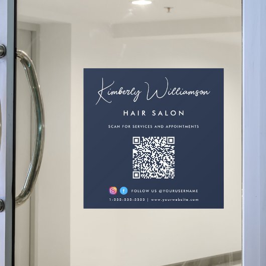 Autocollant Pour Fenêtre Nom d'entreprise Chic Signature Script Code QR Ble
