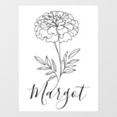 Autocollant Pour Fenêtre Nom personnalisé Octobre Marigold Flower de naissa (Feuille)