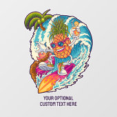 Autocollant Pour Fenêtre Nom personnalisé Surfing Pineapple (Feuille)