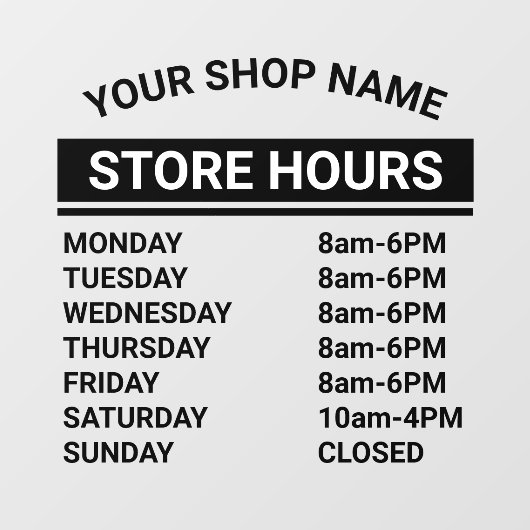 Autocollant Pour Fenêtre Nombre minimal d'heures d'ouverture de la Boutique (Feuille)
