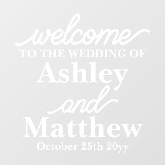 Autocollant Pour Fenêtre Noms personnalisés Bienvenue dans notre Mariage po (Feuille)