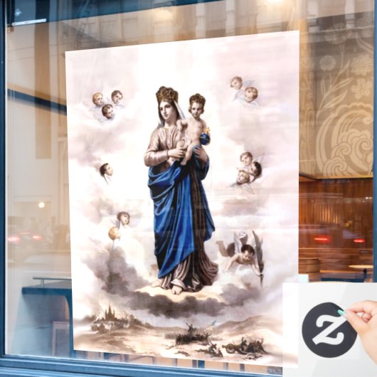 Autocollant Pour Fenêtre Notre-Dame du Prompt Secours NB (Fenêtre de café)