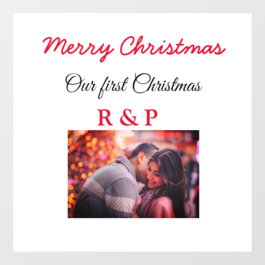 Autocollant Pour Fenêtre Notre premier Noël ajouter nom photo mariage engag (Feuille)