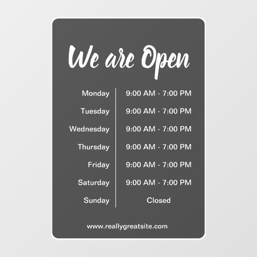 Autocollant Pour Fenêtre Nous sommes ouverts l Heures d'ouverture de l'entr (Feuille)