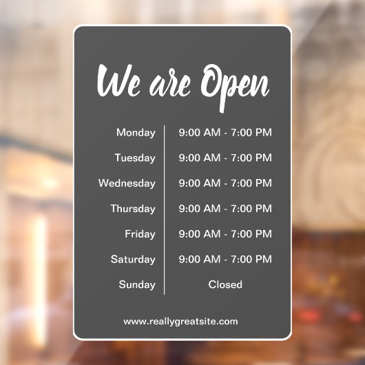 Autocollant Pour Fenêtre Nous sommes ouverts l Heures d'ouverture de l'entr (Feuille 2)